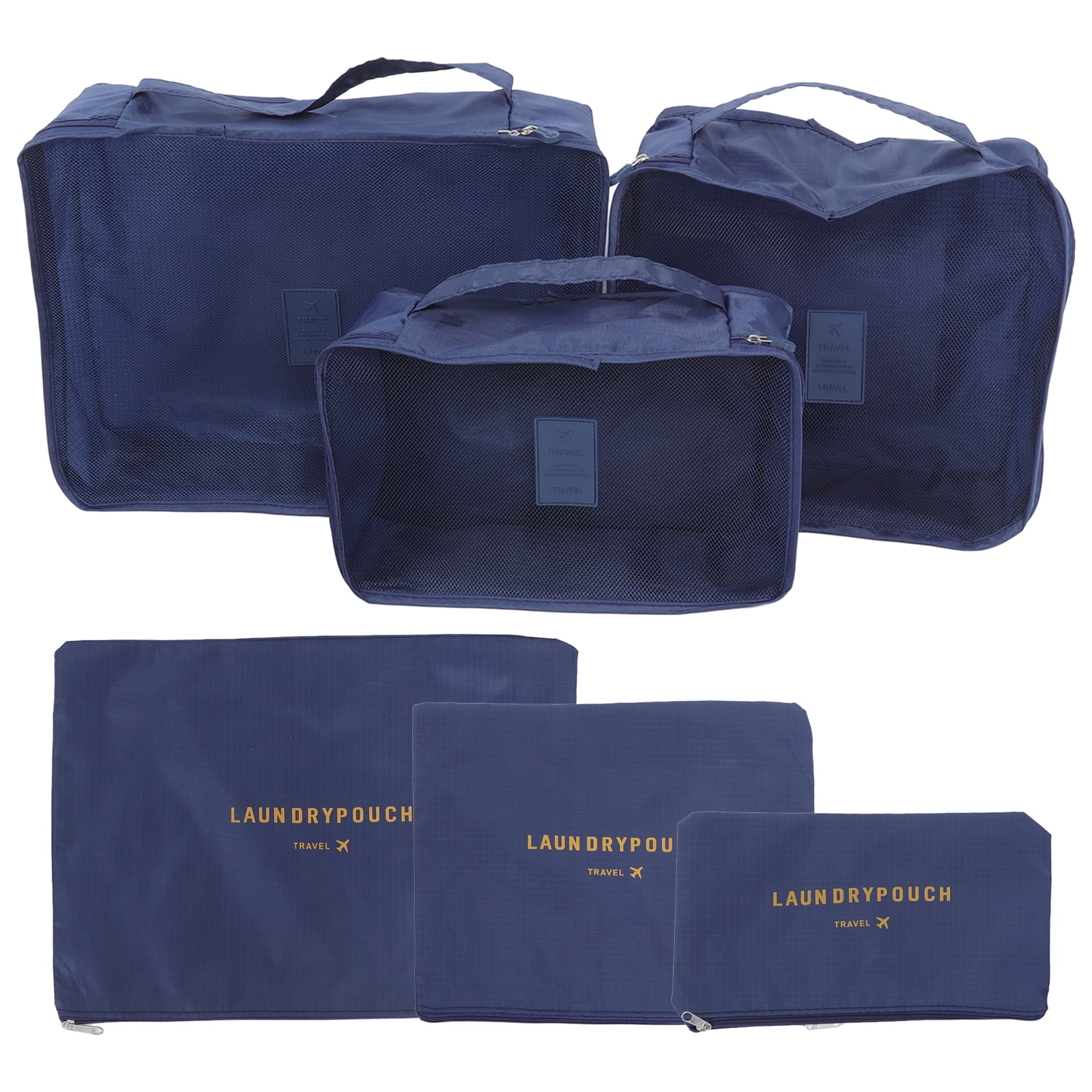 KAKOWELY storage bags 6pcs Travel Packing Bag Space Saver Bags Cubes System Durable Travel Luggage Packing Organizers Clothes Storage Bag with Laundry Bag (Dark Blue)