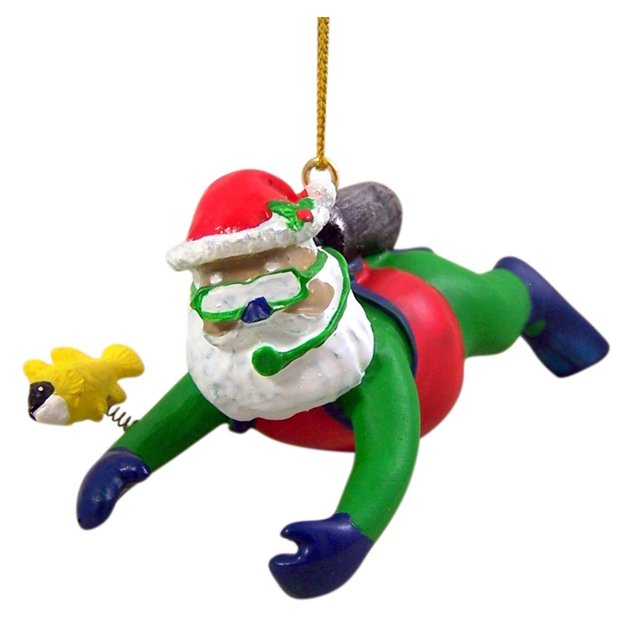 Cast Resin Painted Scuba Santa Claus Hanging Christmas Tree Ornament, 3 1/2 Inch