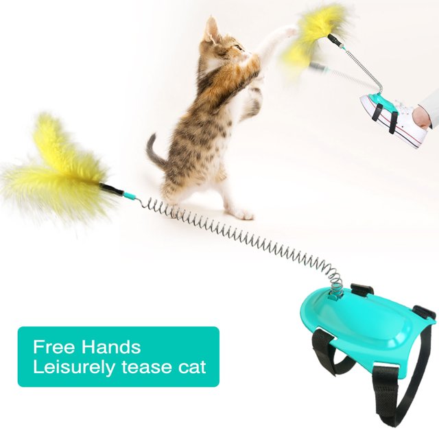 Agiferg New Pet Toys Spring Tease Cat Feather Stick Cat Interactive Toy Strap Holder