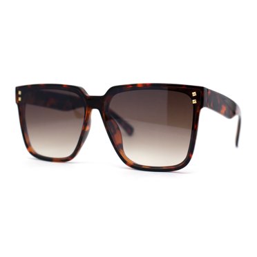 Womens Squared Horn Rim Inset Lens Oversized Rectangle Sunglasses Tortoise Brown