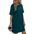 thumbnail image 3 of ShomPort Robe T-Shirt d'Été pour Femme Décontractée à Manches Courtes, Col Rond, Basique, Ample, Mini, avec Poches, 3 of 6