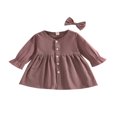 thumbnail image 1 of Tenues d'Automne 2 Pcs pour Filles Tout-Petits Robe Mignonne à Manches Longues Col en V avec Nœud pour Cheveux, 1 of 7