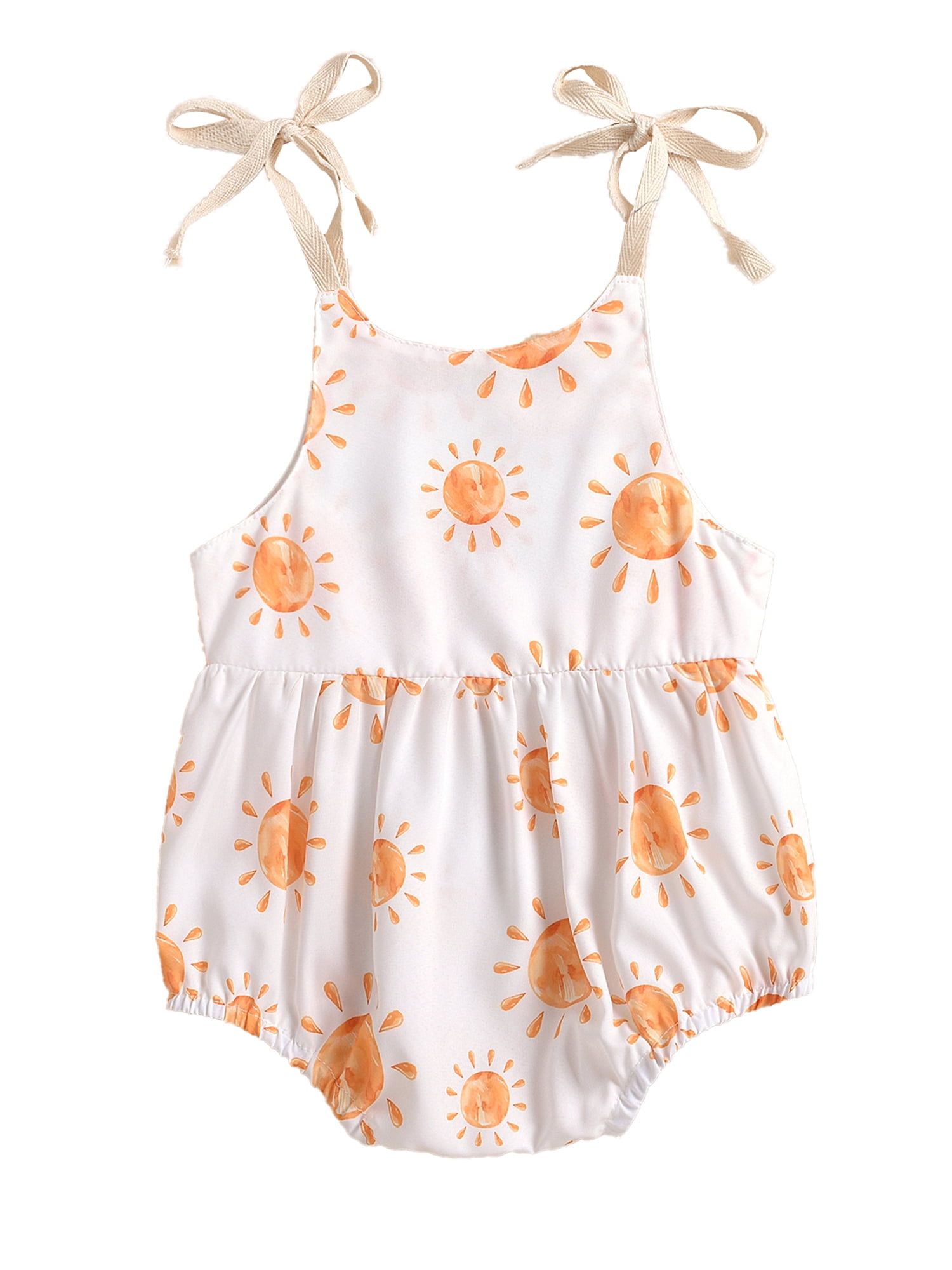 Fortune Barboteuse Fleurie pour Bébé Fille, une Pièce à Bretelles Spaghetti, Tournesol, Combinaison Courte