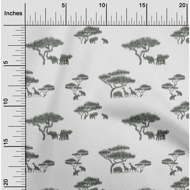 oneOone Cotton Poplin Fabric Tree & Animals Ikat Printed Craft Fabric BTY 42 Inch Wide