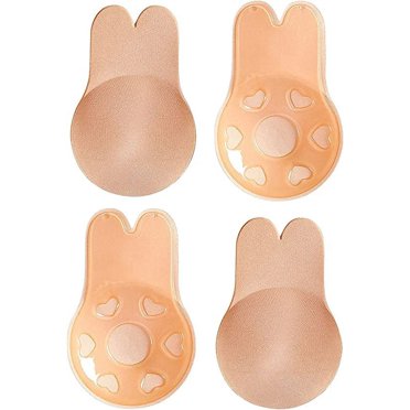 2 Pairs Sticky Bra Adhesive Invisible Bra, Strapless Backless Reusable Push Up Large Breast Lift Nipple Covers for Women/ 3.5 inches