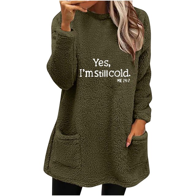 Birdeem Womens Round- Neck and Winter Loose Print Pocket Warm Long Sleeve Blouse Tops