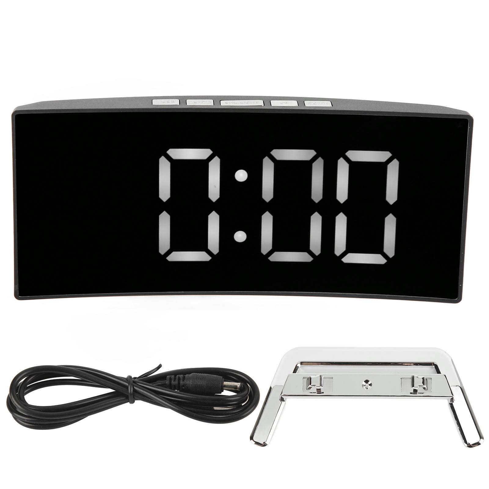 Horloge Miroir, Horloge Numérique à Écran Incurvé Miroir Deux Modes d'Affichage Lumière Intelligente Détection Écran LED Rétroéclairage avec Base pour Chambre pour Chevet Lumière Blanche