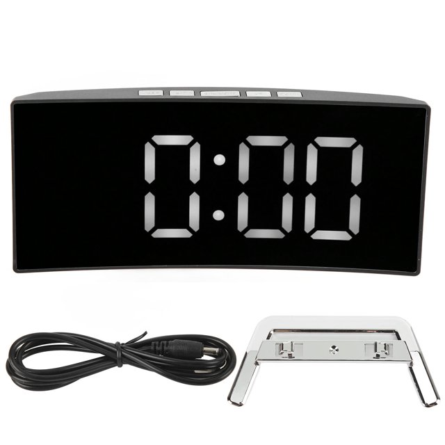 Horloge Miroir, Horloge Numérique à Écran Incurvé Miroir Deux Modes d'Affichage Lumière Intelligente Détection Écran LED Rétroéclairage avec Base pour Chambre pour Chevet Lumière Blanche