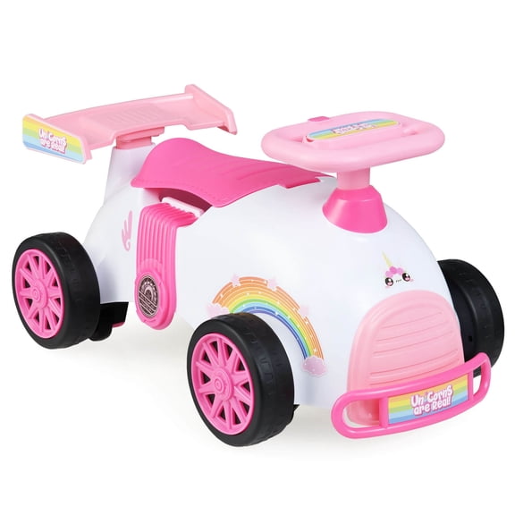 Costway Kids Ride On Push Car with Music Under-Seat Storage Universal Wheels for Boys Girls Pink & White