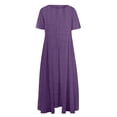 thumbnail image 3 of Robes Caftans en Coton et Lin pour Femmes Grande Taille à Manches Courtes Amples et Larges Robe Maxi Plissée à Volants Longue Robe Violet, 4TG, 3 of 3