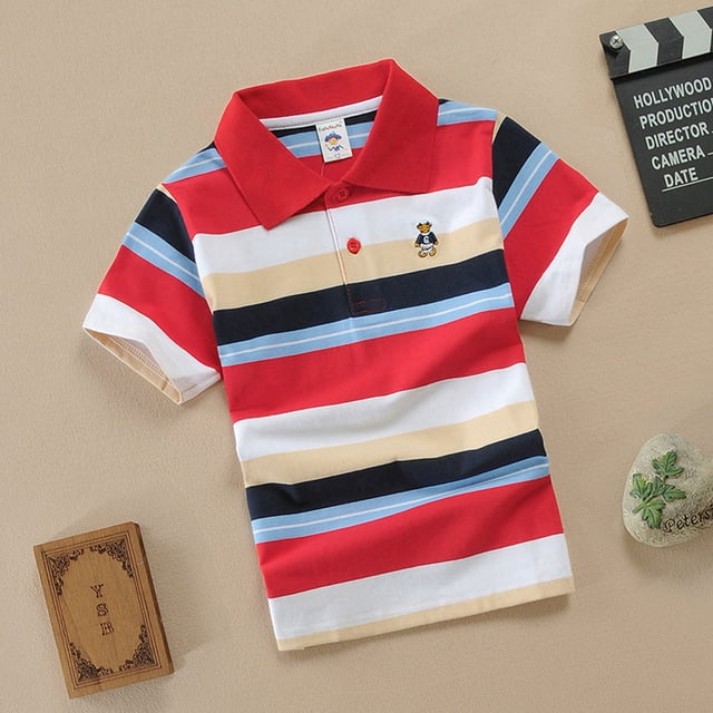 Polos pour Tout-Petits Garçons Chemise Rayée pour Garçons Chemise de Rugby à Boutons pour Garçons Polos à Manches Courtes pour Garçons Tenue Garçon 2T