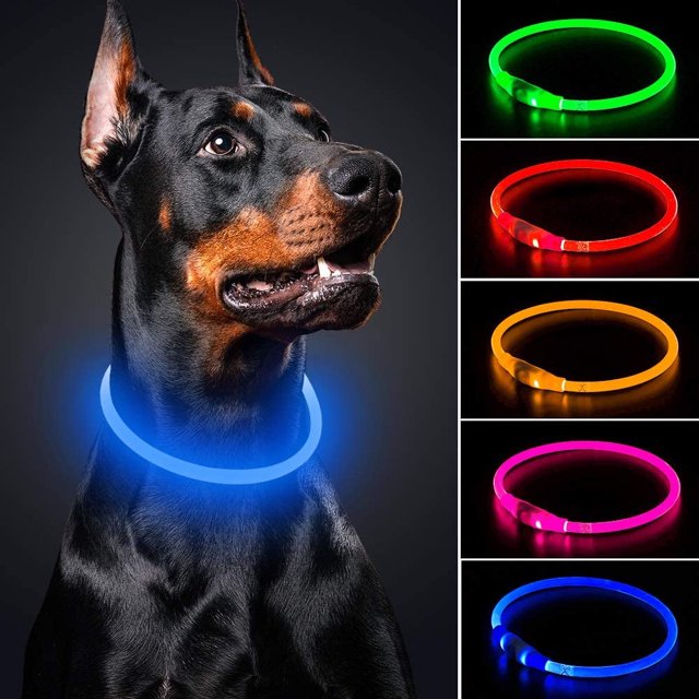 USB Rechargeable LED Dog Collar Glowing pet Dog Collar for Night Safety Water Resistant Cuttable TPU Light Up Collars Fashion Light up Collar for Small Medium Large Dogs