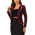 thumbnail image 4 of INSPIRE CHIC Blazer Mince à Rayures pour Femme à Revers Cranté Décoré de Boutons S Rouge Bleu, 4 of 5