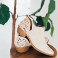 thumbnail image 4 of Chaussures pour Femmes Rétro Couleur Unie Talon Bas Creux Mode Bottes Courtes en Cuir, 4 of 4