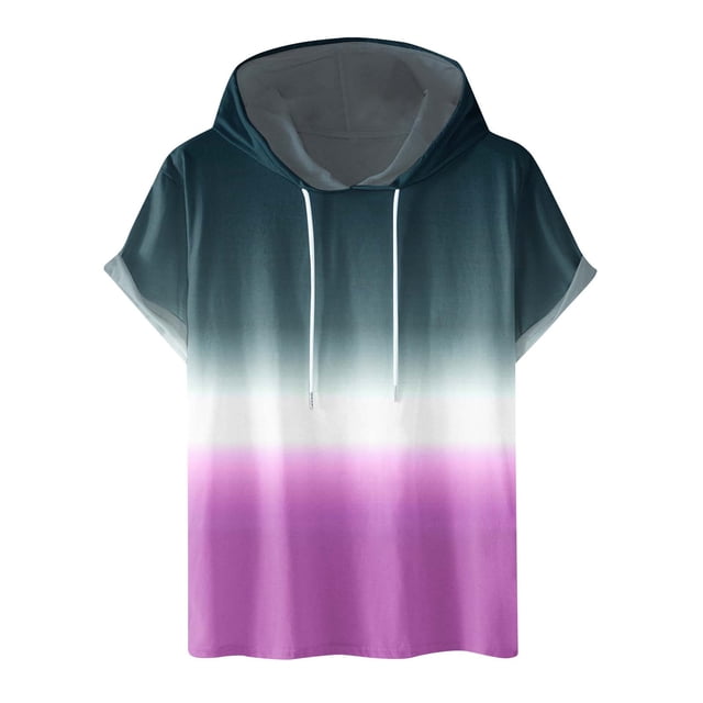 Besolor Mens Casual Hooded Tops Gradient Drawstring Short Sleeve Shirts Sports ness Pullover Summer Blouse