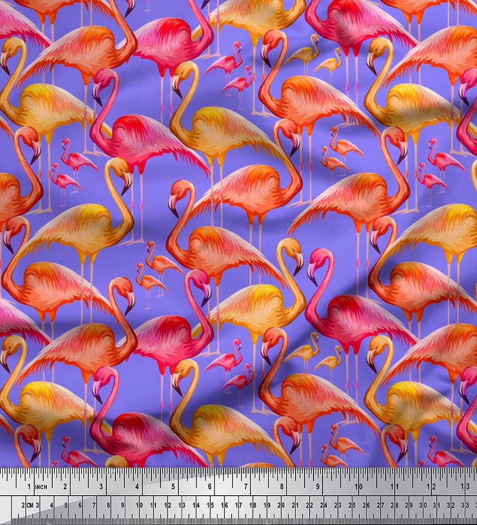 Soimoi Poly Georgette Fabric Flamingo Bird Print Fabric by Yard 42 Inch Wide