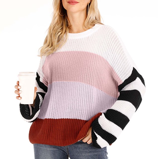RKSTN Chandails pour Femmes Mode Manches Longues Col Rond Hauts Amples Tricotés Automne