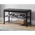 thumbnail image 1 of Nola Home 2-Tier Shor Rack Bench with Padded Seta, Entryway Shoe Organizer for 6 Pairs, Metal Frame, Compact Storage for Hallway, Closet, Mudroom, Black, 1 of 6