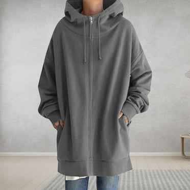 HWRETIE Chandail à Capuchon à Fermeture à Glissière pour Femme, Manteau de Survêtement à Manches Longues, Veste à Capuche de Couleur Unie avec Poches, Manteau Léger Décontracté pour Usage Quotidien