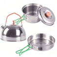 thumbnail image 1 of 304 Stainless Steel Camping Cookware Set for 1-2 People - Includes 1L Pot with Lid, 0.5L Frying Pan, 0.5L Kettle with Lid, and Storage Bag - Flat Bottom Compatible with Cassette Furnace, Gas Stove,, 1 of 6