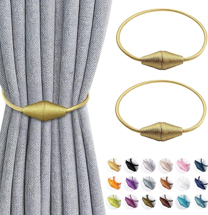 ZYNERY 2 Pcs Magnetic Curtain TieBacks, Curtain Rope Holdbacks Buckles,Window Tie for Home Office Hotel Window Decorative(Gold)