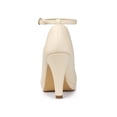 thumbnail image 3 of BLISSFUL STEP Chaussures pour Femmes Bout Rond Talon Aiguille Bride à la Cheville Escarpins Beige 6,5, 3 of 8