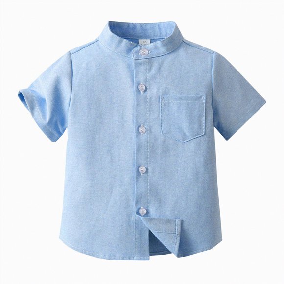 Kogui Boys Plaid Shirt Kid Boys Button Down Shirt Casual Summer Short Sleeve Shirt Size 8-9 (Blue,8-9 Years)