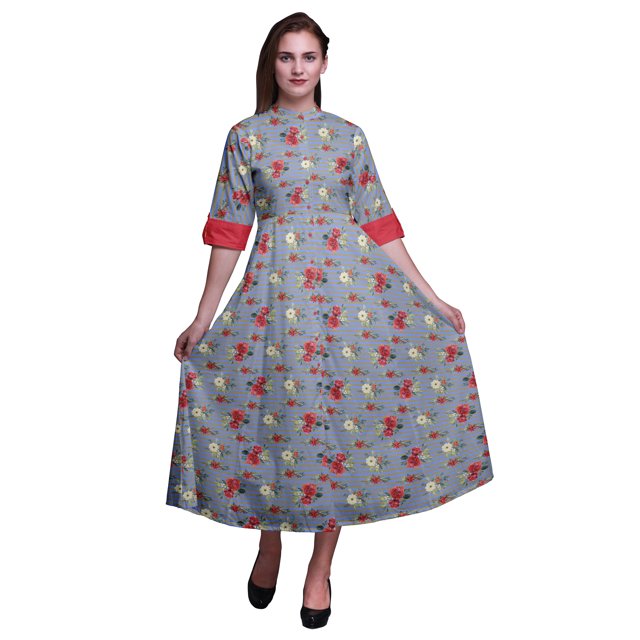 Bimba Robe-Chemise Mi-Mollet pour Femmes à Rayures Imprimées, Manches Retroussables, Boutonnée - X-Grand, Bleu Lavande