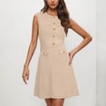 thumbnail image 1 of Ovzne Robes pour Femmes Robe de Plage Femmes Couleur Unie Col Rond Sans Manches Décorer Bouton Se Cultiver Robe de Travail Robe de Vacances Liquidation, 1 of 7