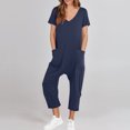 thumbnail image 2 of Yuyuzo Jumpsuits for Women Short Sleeve V Neck Rompers Wide Leg Cropped Pants Overalls with Pockets, 2 of 7