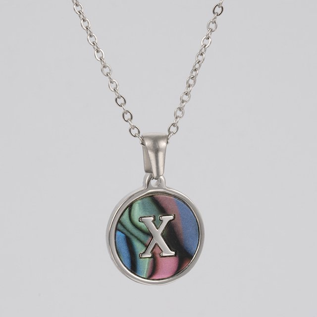 Colliers, Collier Lettre Coquille Mignonne pour Filles, Pendentifs Pièce pour Filles en Acier Inoxydable Colliers Initiale pour Femmes Bijoux Rond