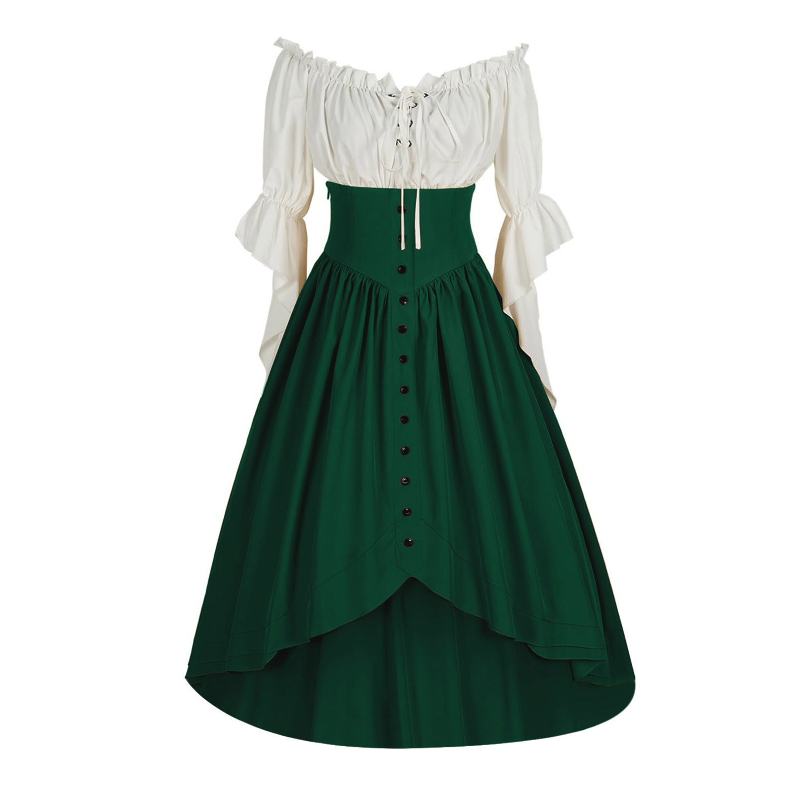 LOVZFMLL Costume Renaissance pour Femmes Robe Victorienne Médiévale Paysanne Manches à Volants Laçage Chemise Asymétrique Robe Maxi Tenue de Fête d'Halloween Cosplay
