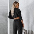 thumbnail image 2 of IROINNID Survêtement pour Femmes Ensemble 2 Pcs Économies Col Rond Couleur Unie Chandail Court Nombril Chandail à Manches Longues Décontracté Pantalon à Cordon Costume Ensemble Athlétique,Noir, 2 of 9