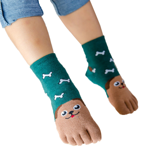 Fortune 1 Pair Kids Five Finger Toe Socks Ankle Socks Baby Cartoon Animal Socks
