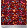 thumbnail image 1 of Soimoi Red Satin Silk Fabric Flower & Butterfly Printed Fabric 1 Yard 42 Inch Wide, 1 of 5