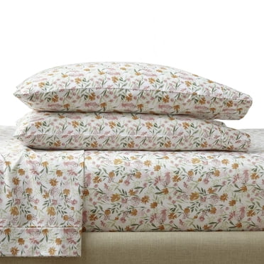 Better Homes & Gardens 300 Thread Count Cotton Sateen Bed Sheet Set, Bashful Blooms Warm, 4-Piece, King
