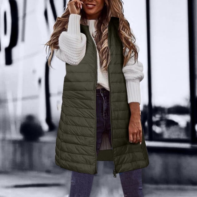 DPTALR Femmes Chaud Gilet à Poches Manteau Long Veste Hiver Sans Manches Doudoune Parkas