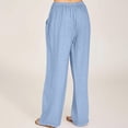 thumbnail image 3 of WEIYLL Womens Pants Linen Elastic High Waist Drawstring Wide Leg Yoga Light Blue Pant size XXL, 3 of 8