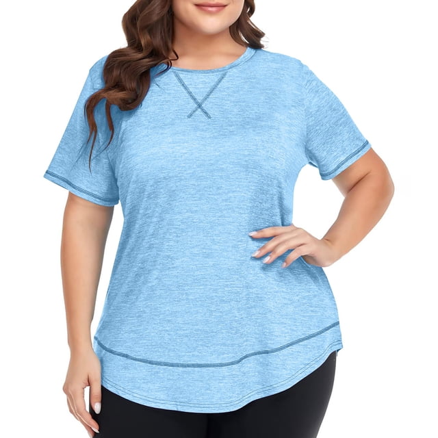 Timegard Womens Tops Plus Size Drop Shoulder Short Sleeve Blouse Casual Crewneck Loose Tops Summer