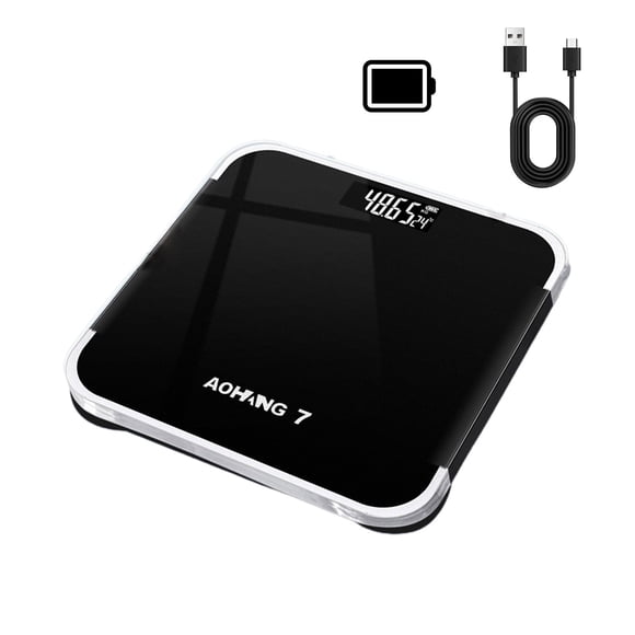 Rechargeable Digital Body Scale 26cm, Tempered Glass Electronic Weight Scale, High Precision Mini Bathroom Scale, Black