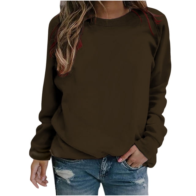 Yuyuzo 2025 Automne Chandail Sport Uni pour Femme Décontracté Ample à Col Rond Raglan à Manches Longues Chandail Tunique Hauts Brun A1