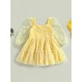 thumbnail image 2 of Fortune Robe Trapèze Princesse pour Bébé Fille Manches Longues en Maille Tulle Robe à Imprimé Marguerites, 2 of 9
