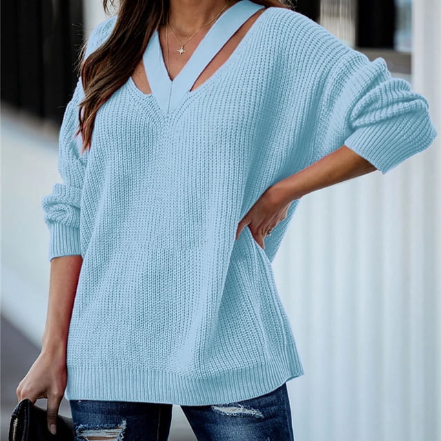EGNMCR Cardigans pour Femmes, Chandails pour Femmes Mode Femmes Couleur Unie Manches Longues Chandail Col en V Décontracté Hauts de Chandail Femmes Chandail