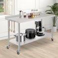 thumbnail image 4 of NSF Stainless Steel Prep Table - 60x24x35 Inch - Adjustable Undershelf, With Casters, Back Plate, Straight Edge, Tool Hooks, For Kitchen, Restaurant & Bakery, 4 of 6
