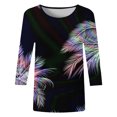 thumbnail image 4 of EQWLJWE Blouses à Manches Longues pour Femmes Hauts pour Femmes Liquidation T-shirt Imprimé de Mode pour Femmes Blouse à Manches 3/4 Col Rond Hauts Décontractés, 4 of 5