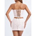thumbnail image 4 of Gupgi Femmes Ensemble 2 Pcs d'Été de Tenue de Boîte de Nuit, Bustier Bustier Sans Bretelles en Jacquard, Haut Tube Taille Basse Froncé, Mini-Jupe Moulante, 4 of 8