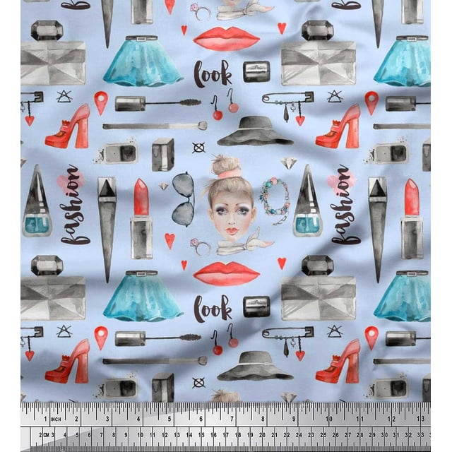 Soimoi Rouge à Lèvres en Coton Cambric, Imprimé Mode Bouteille & Robe au Mètre 42 Pouces de Large