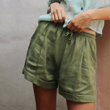 CEHVOM Shorts Décontractés en Coton et Lin à Taille Élastique avec Lien, Pantalons Larges pour Femmes