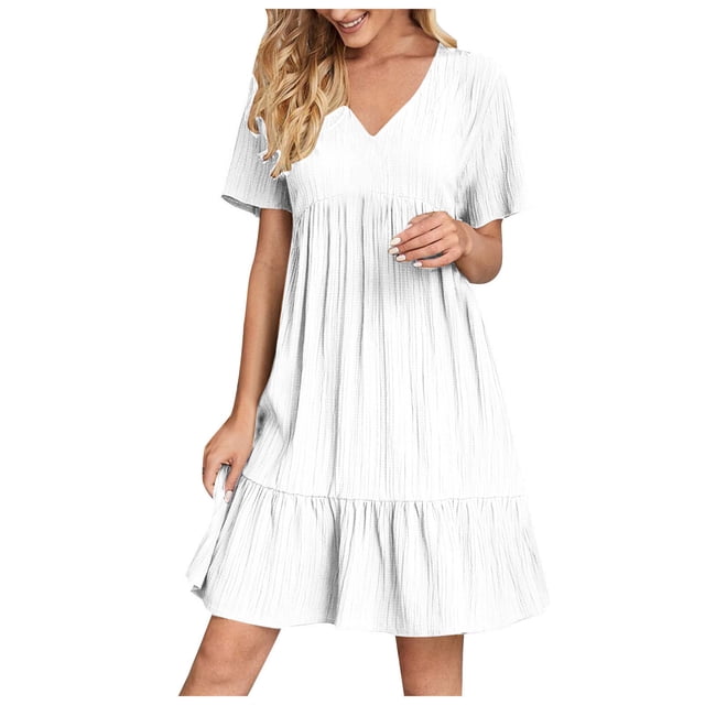 Yuyuzo Tenue de Robe Formelle pour Femmes Élégante à Manches Courtes Robe de Plage Robe Cocktail à Volants Soirée Bal Robe Courte