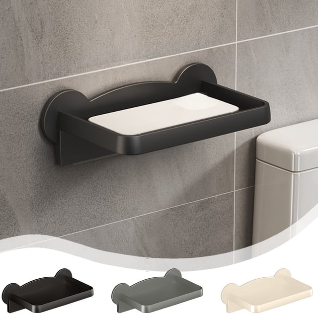 Bowayaoa Wall Mounted Toilet Paper Holder, No Punching Toilet Tissue Rack with Phone Shelf, Plastic Bathroom Tissue Storage Rack, Washcloth Holder for Bathroom